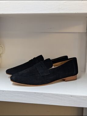 Quince Italian Suede Penny Loafer Black 7.5 NEW